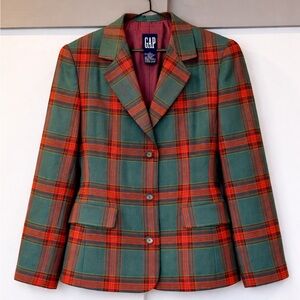Vintage GAP Wool Plaid Blazer Green Red Tartan Size 4